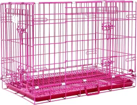HOMEY PET 30 Inch Pink Dog Crate, Cute Cage Medium Sized Dog Collapsible Small Dog Kennel Indoor Nano-Coated Metal Wire Dog Crate with Removable Floor Grid Tray, Double Doors Dual Locks, Handle