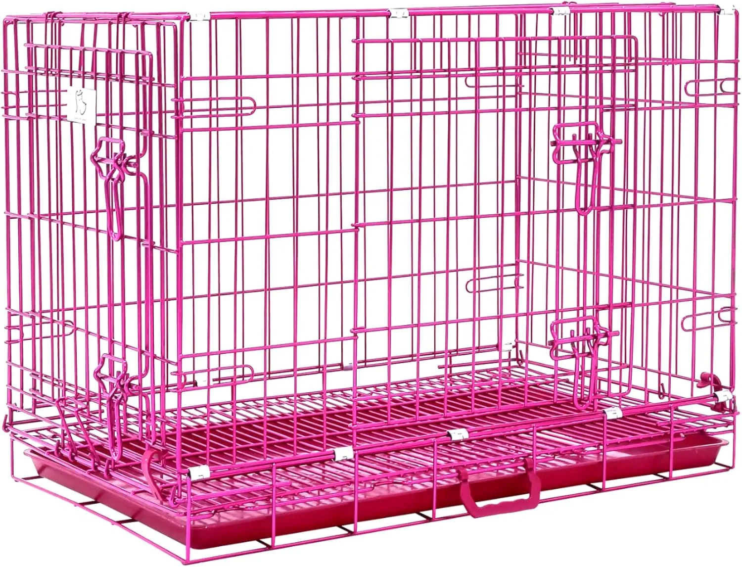 HOMEY PET 30 Inch Pink Dog Crate, Cute Cage Medium Sized Dog Collapsible Small Dog Kennel Indoor Nano-Coated Metal Wire Dog Crate with Removable Floor Grid Tray, Double Doors Dual Locks, Handle