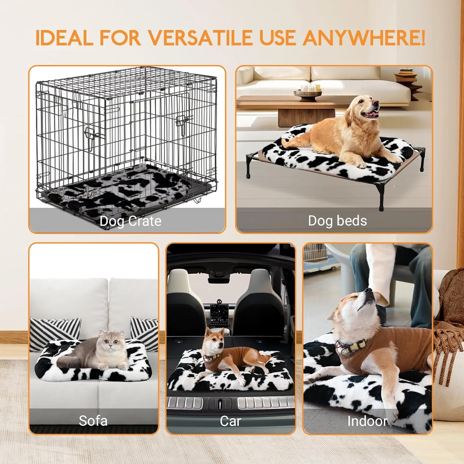KINGROCK Fluffy Dog Crate Bed for Medium Dogs, Flat Plush Dog Bed, Calming Anti Anxiety Medium Dog Bed for Crate, Washable Soft Warm Dog Crate Mat with Non-Slip Bottom