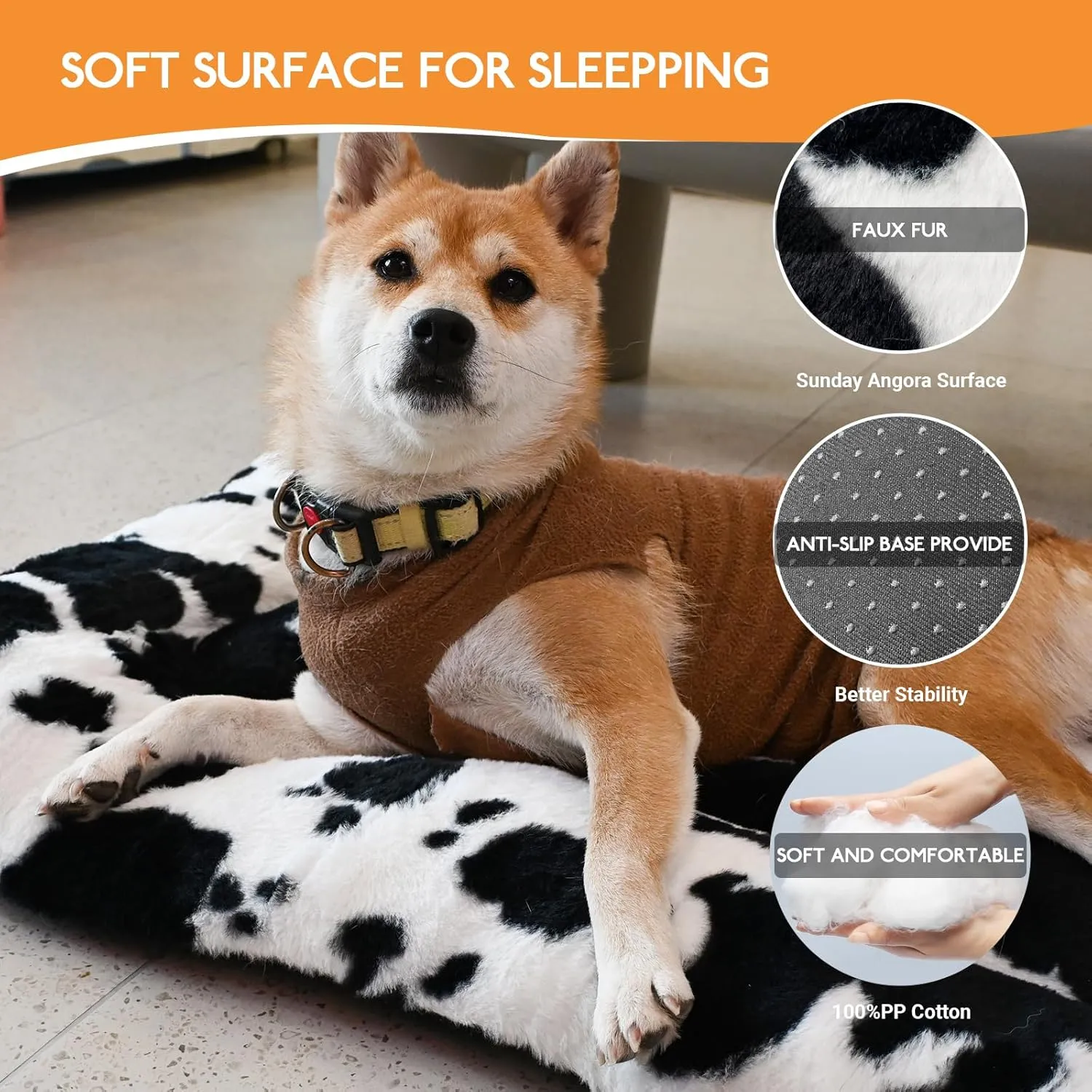 KINGROCK Fluffy Dog Crate Bed for Medium Dogs, Flat Plush Dog Bed, Calming Anti Anxiety Medium Dog Bed for Crate, Washable Soft Warm Dog Crate Mat with Non-Slip Bottom