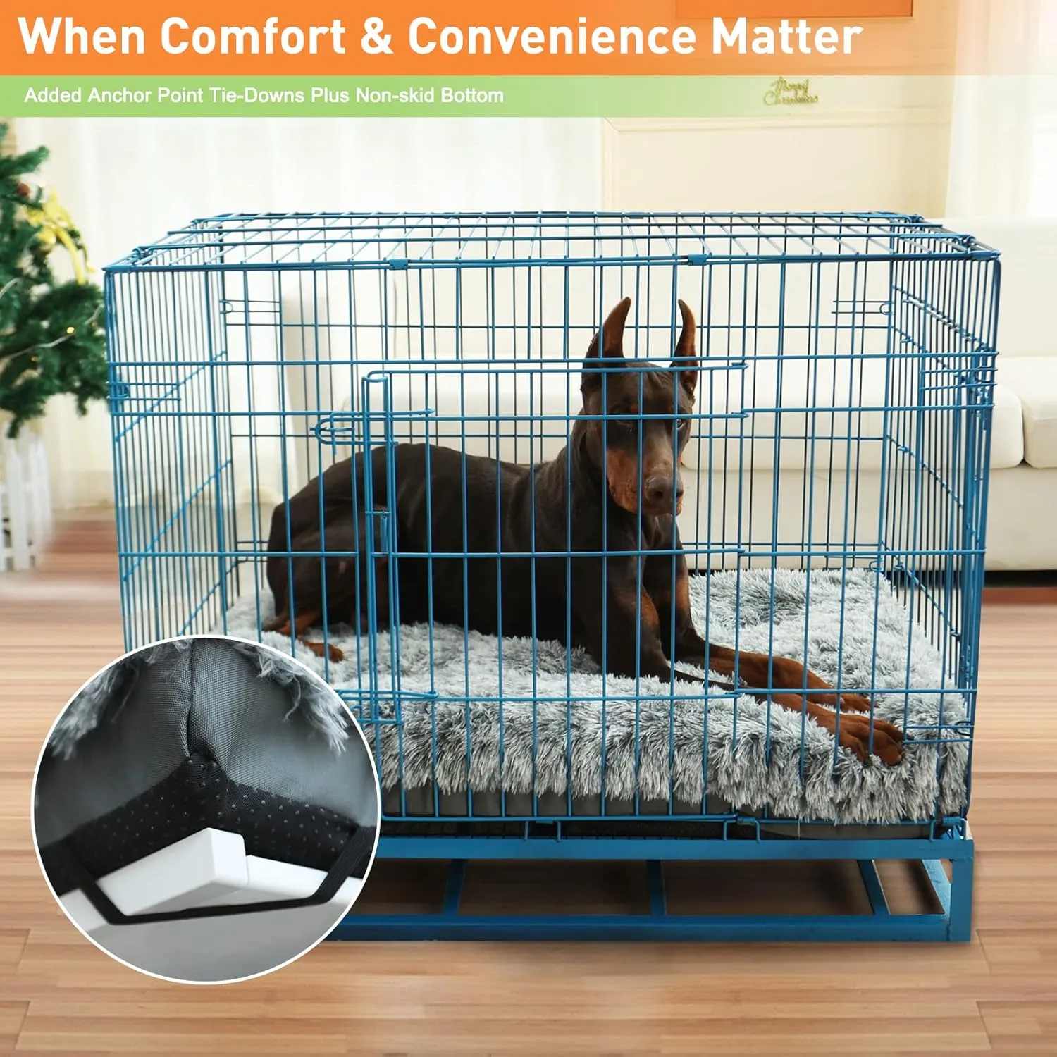 KISYYO XL Dog Bed Deluxe Cozy Plush Fixable Kennel Beds for Crates, Washable , 42 x 28 x 5.5 Inches, Grey