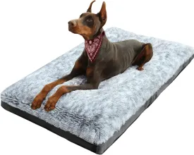 KISYYO XL Dog Bed Deluxe Cozy Plush Fixable Kennel Beds for Crates, Washable , 42 x 28 x 5.5 Inches, Grey
