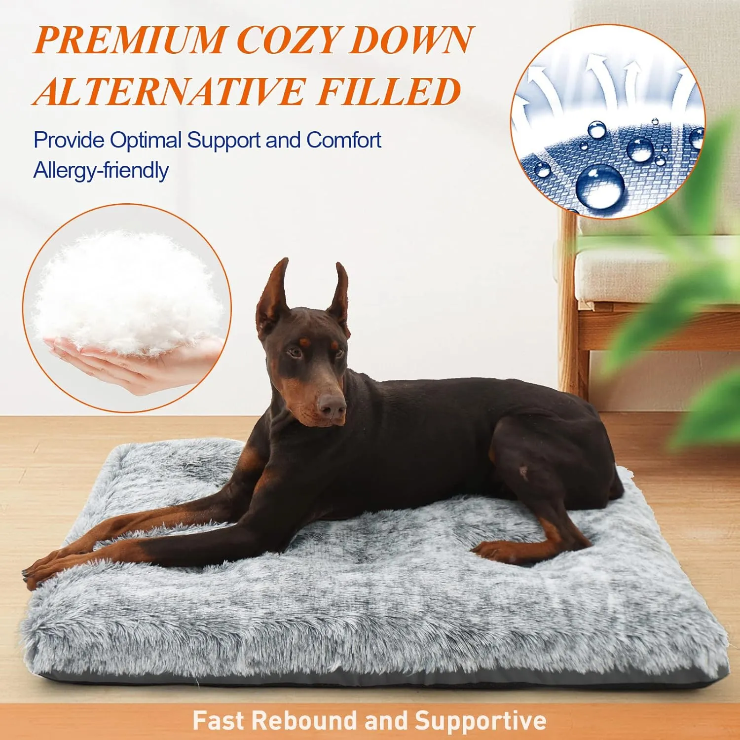 KISYYO XL Dog Bed Deluxe Cozy Plush Fixable Kennel Beds for Crates, Washable , 42 x 28 x 5.5 Inches, Grey