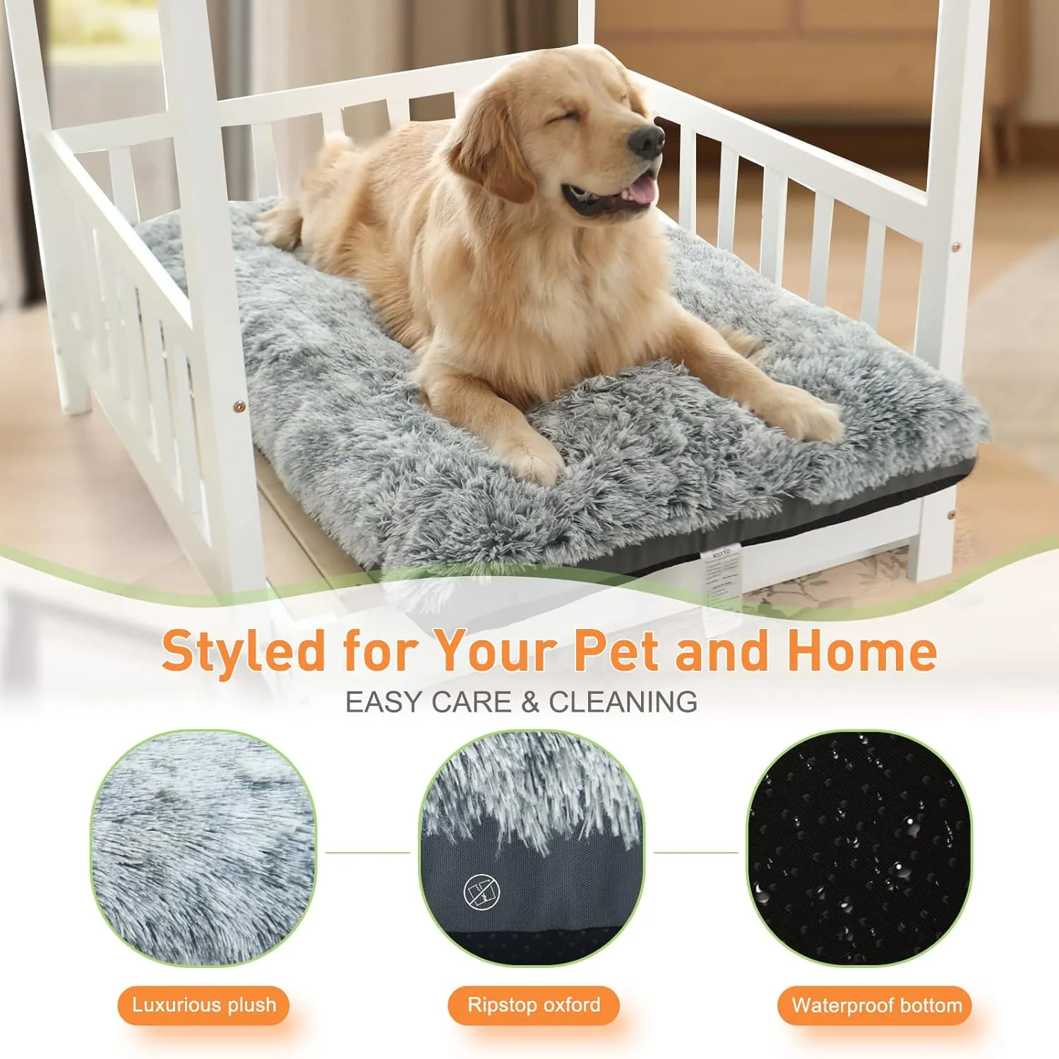 KISYYO XL Dog Bed Deluxe Cozy Plush Fixable Kennel Beds for Crates, Washable , 42 x 28 x 5.5 Inches, Grey