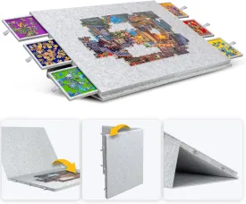 Lavievert 2000 Piece Tilting & Foldable Puzzle Table with 2-in-1 Designed Stand & Cover, Lightweight Felt Puzzle Plateau with 6 Colored Drawers, Portable Jigsaw Puzzle Board for Adults  Light Gray