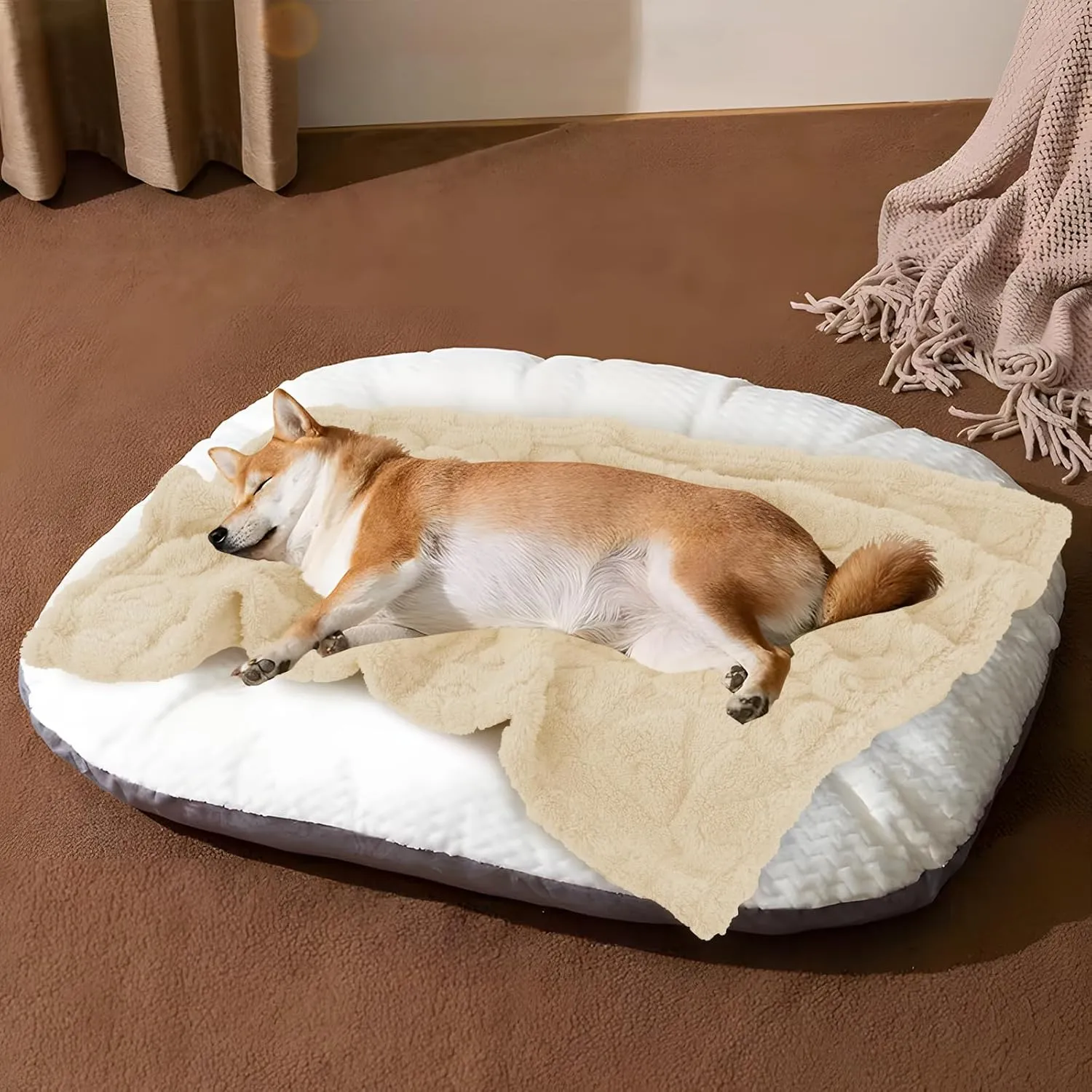 MACEVIA Fluffy Fleece Dog Blankets,Warm Soft Fuzzy Pets Blanket for Puppy,Small,Medium,Large Dogs and Cats,Plush Pet Throws for Bed,Couch,Sofa,Travel(24x29 Inch,Cream)