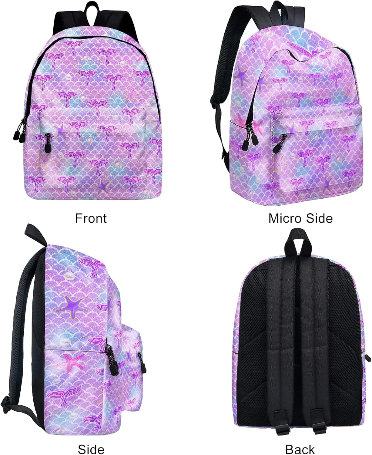 Mermaid Tail School Backpack for Girls, Mermaid Backpack for School, Kids Cute Mermaid Print Bookbag, 16 Inch Pearl Mermaid Tail Theme Laptop Back Pack for School Travel Hiking Camping