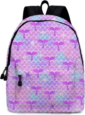 Mermaid Tail School Backpack for Girls, Mermaid Backpack for School, Kids Cute Mermaid Print Bookbag, 16 Inch Pearl Mermaid Tail Theme Laptop Back Pack for School Travel Hiking Camping