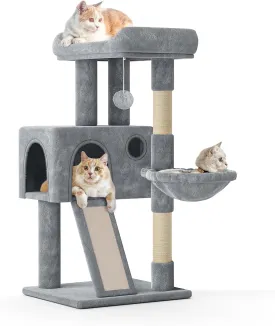 MoNiBloom Cat Tree - 36 Inch Tower with Condo, Scratching Post & Board, Hammock, Indoor Cat Climbing Tree, Light Grey