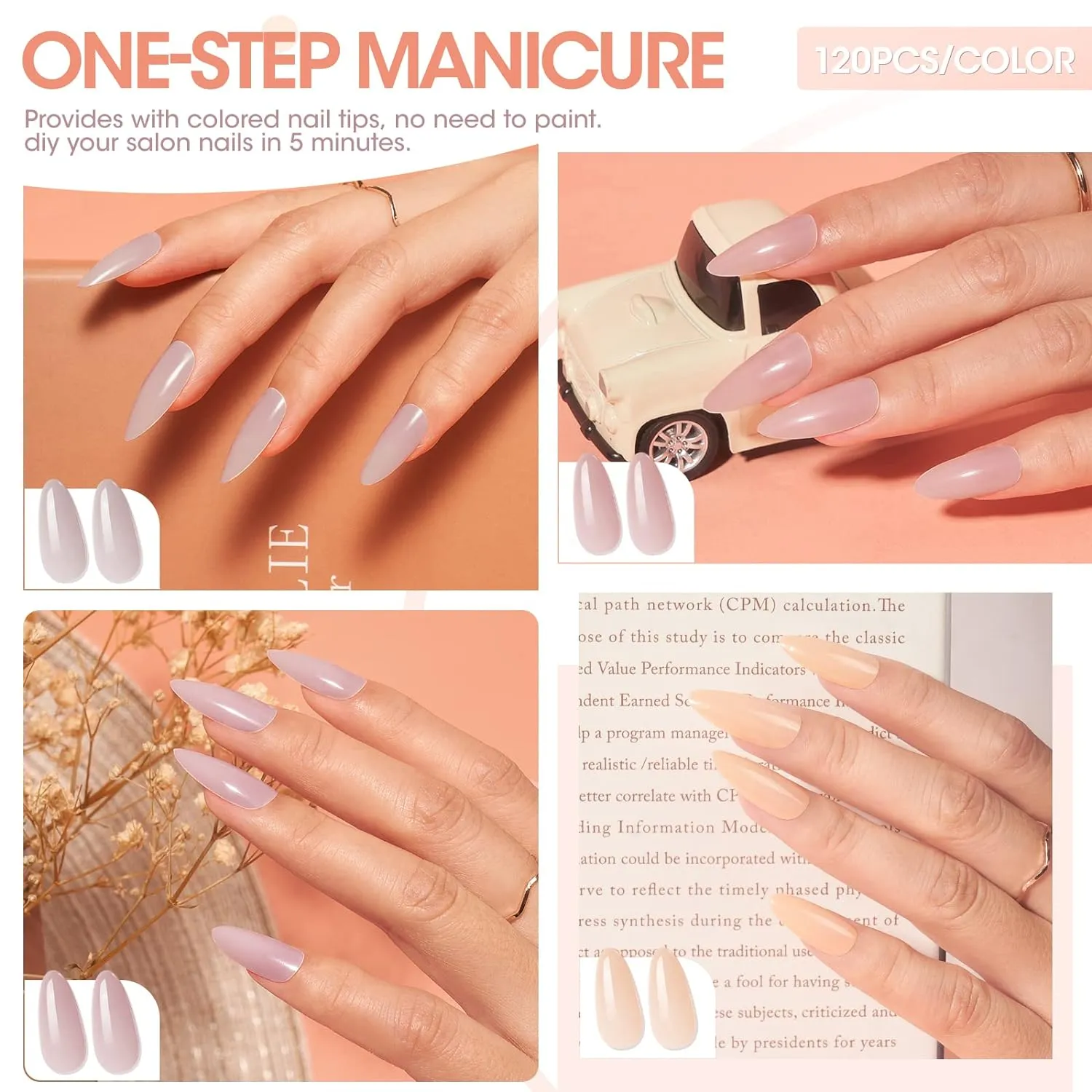 Nail Tips and Glue Gel Kit, 480Pcs Medium Almond Fake Nails, Easy Nail Glue Gel Nail Extension Kit With UV Light