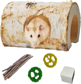 Natural Wooden Hamster Tunnels,Birch Wood Hamster Tube Guinea Pig Hollow Tree Hole Chew Toy Hideout Climbing Pet Cage Accessories for Hamsters Chinchillas Gerbils Dwarf Mice Rats