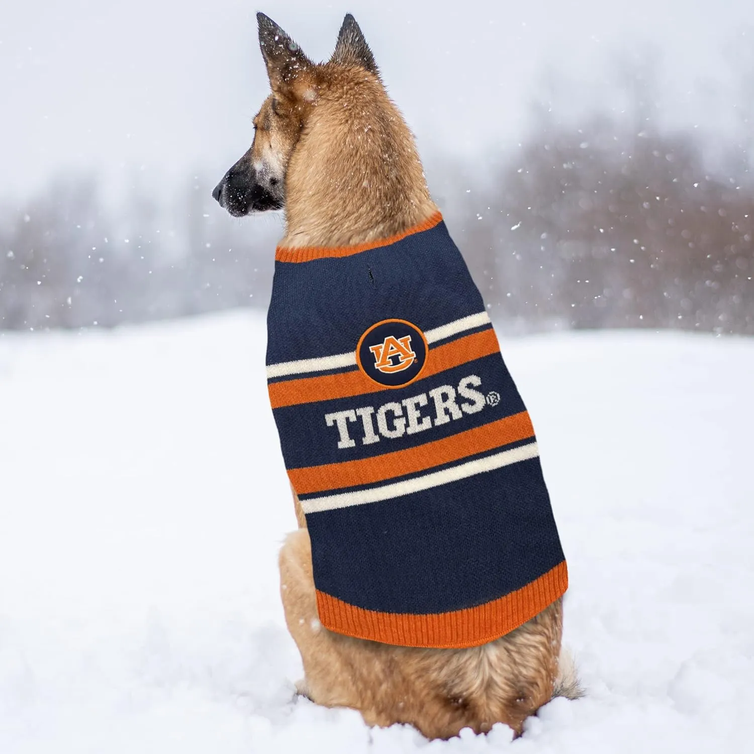 NCAA Auburn Tigers Dog Sweater, Size Medium. Warm and Cozy Knit Pet Sweater with NCAA Team Logo, Best Puppy Sweater for Large and Small Dogs