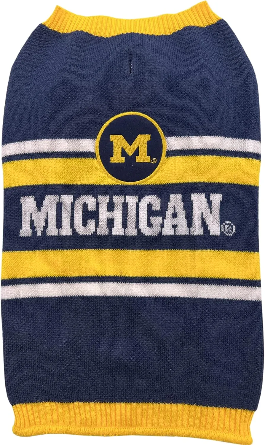 NCAA Michigan Wolverines Dog Sweater, Size Medium. Warm and Cozy Knit Pet Sweater with NCAA Team Logo, Best Puppy Sweater for Large and Small Dogs