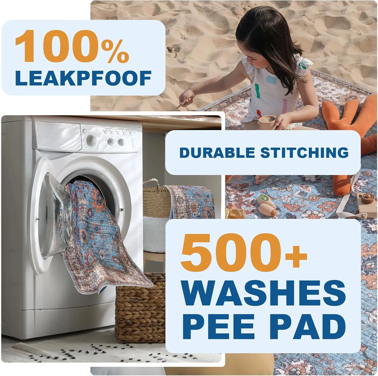 Non-Slip Washable Pee Pads for Dogs, 2 Pack 48''x60'' Super Absorbent and Leak-Proof Reusable Puppy Pads, Pet Training Pads Protect Against Urine Leakage, Soft, Quick-Dry (48''x60'')