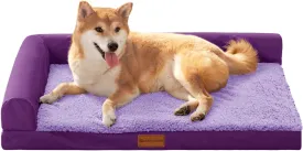 Patas Lague Orthopedic Dog Bed for Large Dogs, Waterproof L Shaped Large Pet Sofa Beds with Removable Washable Cover, Soft Comfortable Pet Couch Mat with Nonskid Bottom, 36''X24'' Purple