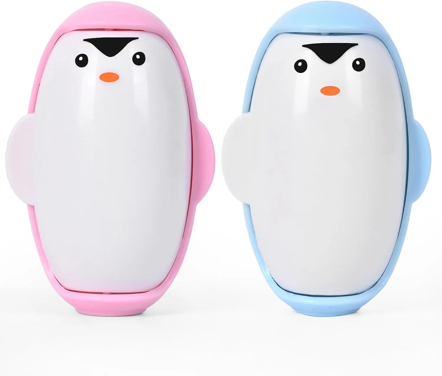 Penguin Shape Portable Lint Roller, Lint Roller for Clothes and Pet Hair, Cat Hair Roller, Super Sticky and Washable, Reusable, 2pcs Gel Lint Roller (Blue, Pink)