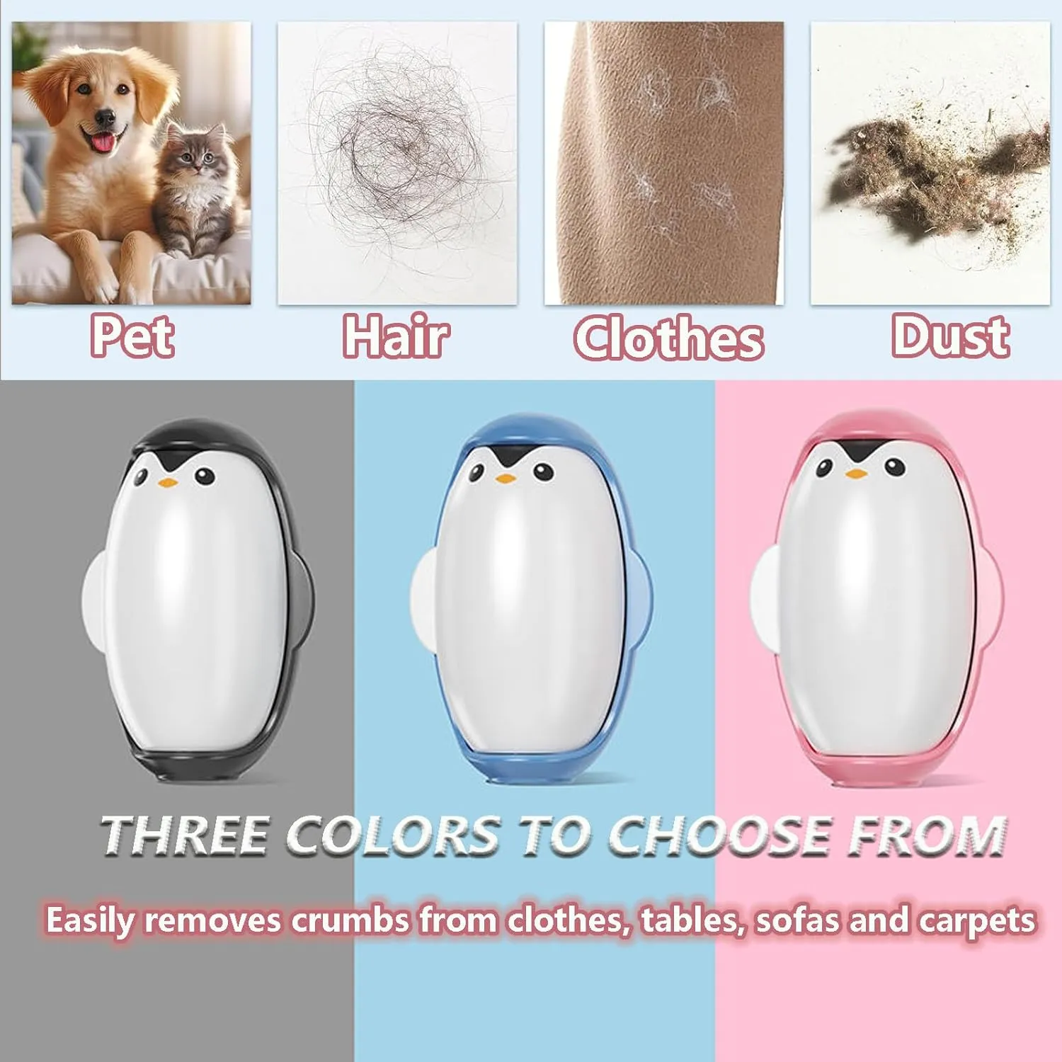 Penguin Shape Portable pet Hair Roller, Reusable Lint Rollers for Pet Hair,Washable Reusable Hair Remover for Cleaning Various dust and Debris(Pink)
