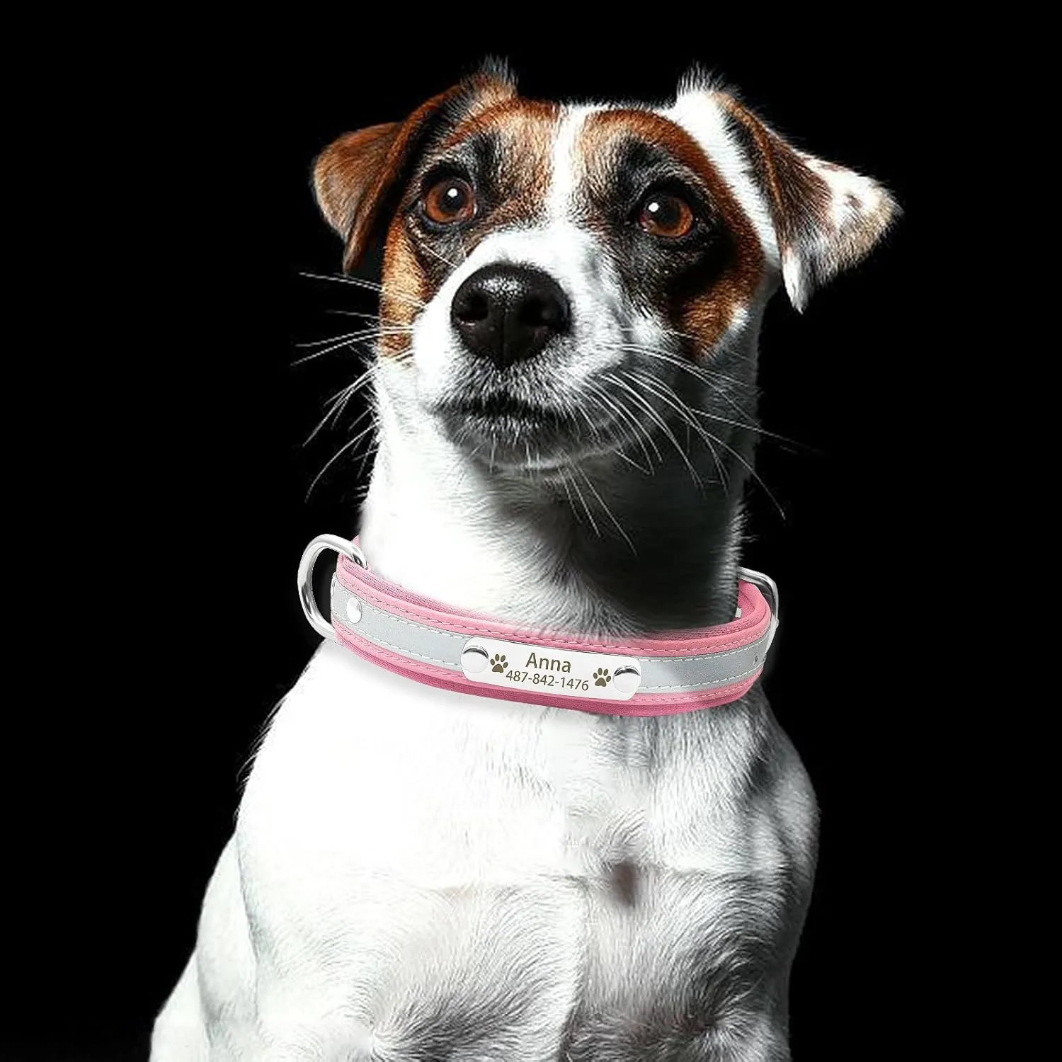 Personalized Reflective Dog Collars with Neoprene Padded,Custom Engraved Dog Collar with Name Plate for Small Medium Large Dogs (L,Pink)