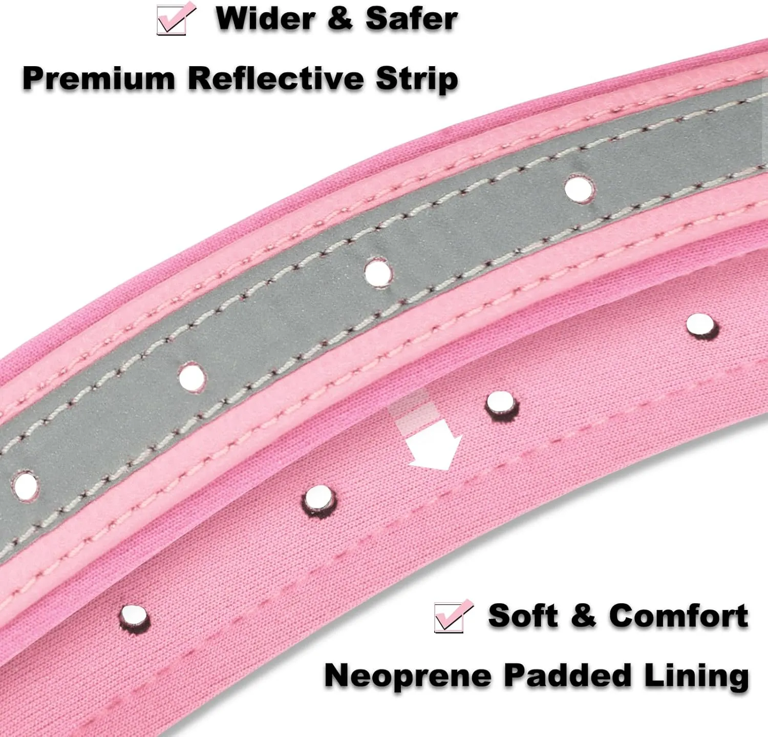 Personalized Reflective Dog Collars with Neoprene Padded,Custom Engraved Dog Collar with Name Plate for Small Medium Large Dogs (L,Pink)
