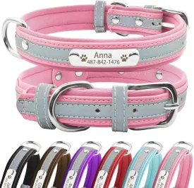Personalized Reflective Dog Collars with Neoprene Padded,Custom Engraved Dog Collar with Name Plate for Small Medium Large Dogs (L,Pink)