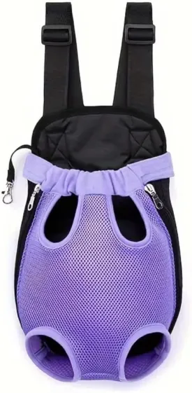 Pet Travel Backpack for Cats and Dogs, Portable Breathable Mesh Chest Carrier, Polyester Woven Double Shoulder Pet Bag for Outdoor Adventures (Purple, Small)