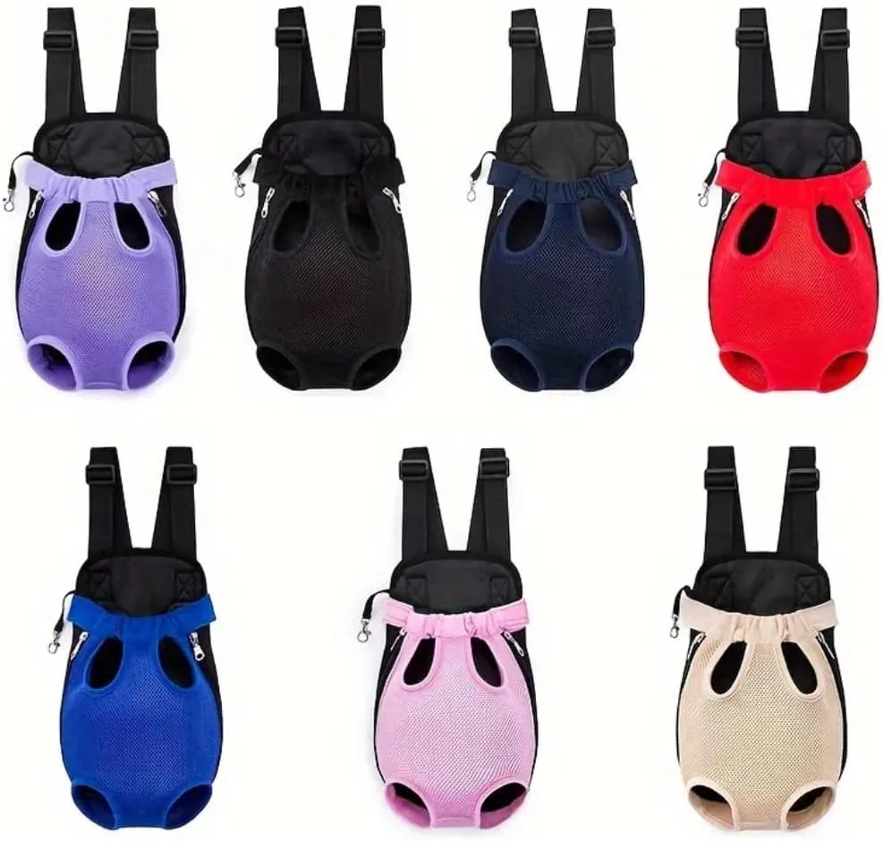 Pet Travel Backpack for Cats and Dogs, Portable Breathable Mesh Chest Carrier, Polyester Woven Double Shoulder Pet Bag for Outdoor Adventures (Purple, Small)
