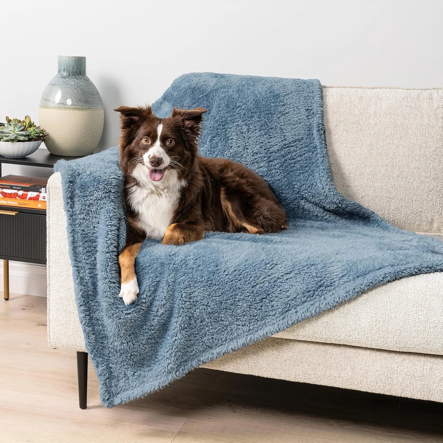 PetAmi Fluffy Waterproof Dog Blanket for Small Medium Dogs, Soft Warm Pet Sherpa Throw Pee Proof Couch Cover, Reversible Cat Puppy Bed Blanket Sofa Protector, Plush Washable Pad (Dusty Blue, 24x32)