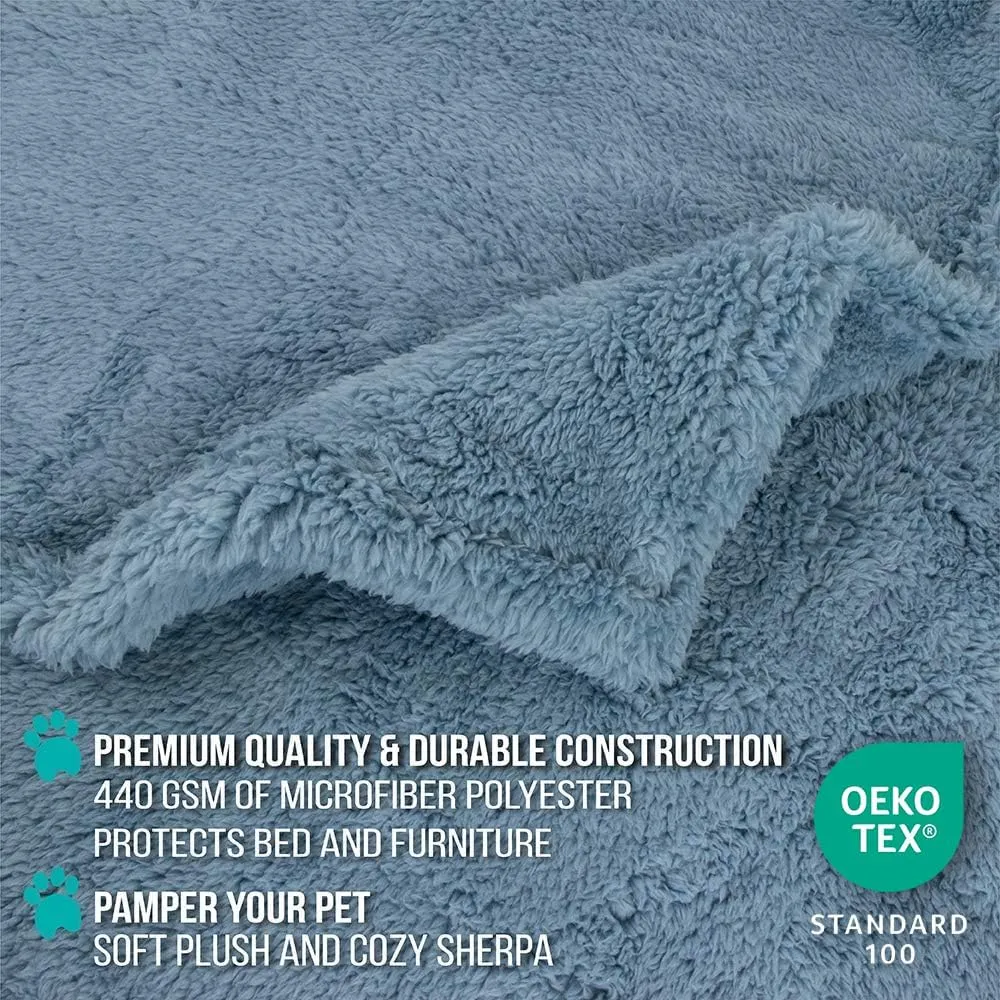 PetAmi Fluffy Waterproof Dog Blanket for Small Medium Dogs, Soft Warm Pet Sherpa Throw Pee Proof Couch Cover, Reversible Cat Puppy Bed Blanket Sofa Protector, Plush Washable Pad (Dusty Blue, 24x32)