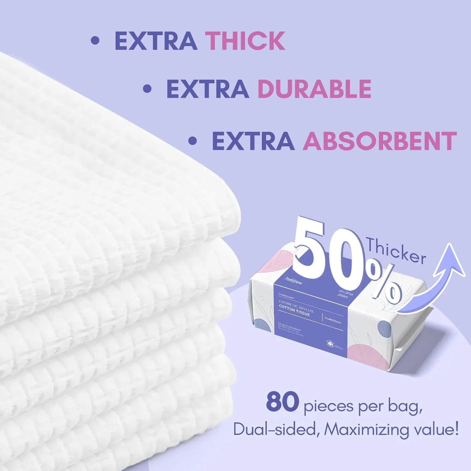 PoeticEHome Disposable Face Towel | Thick & Absorbent | Clean Face Tissue Biodegradable | Cotton Dry Wipes for Facial Cleansing & Makeup Removing
