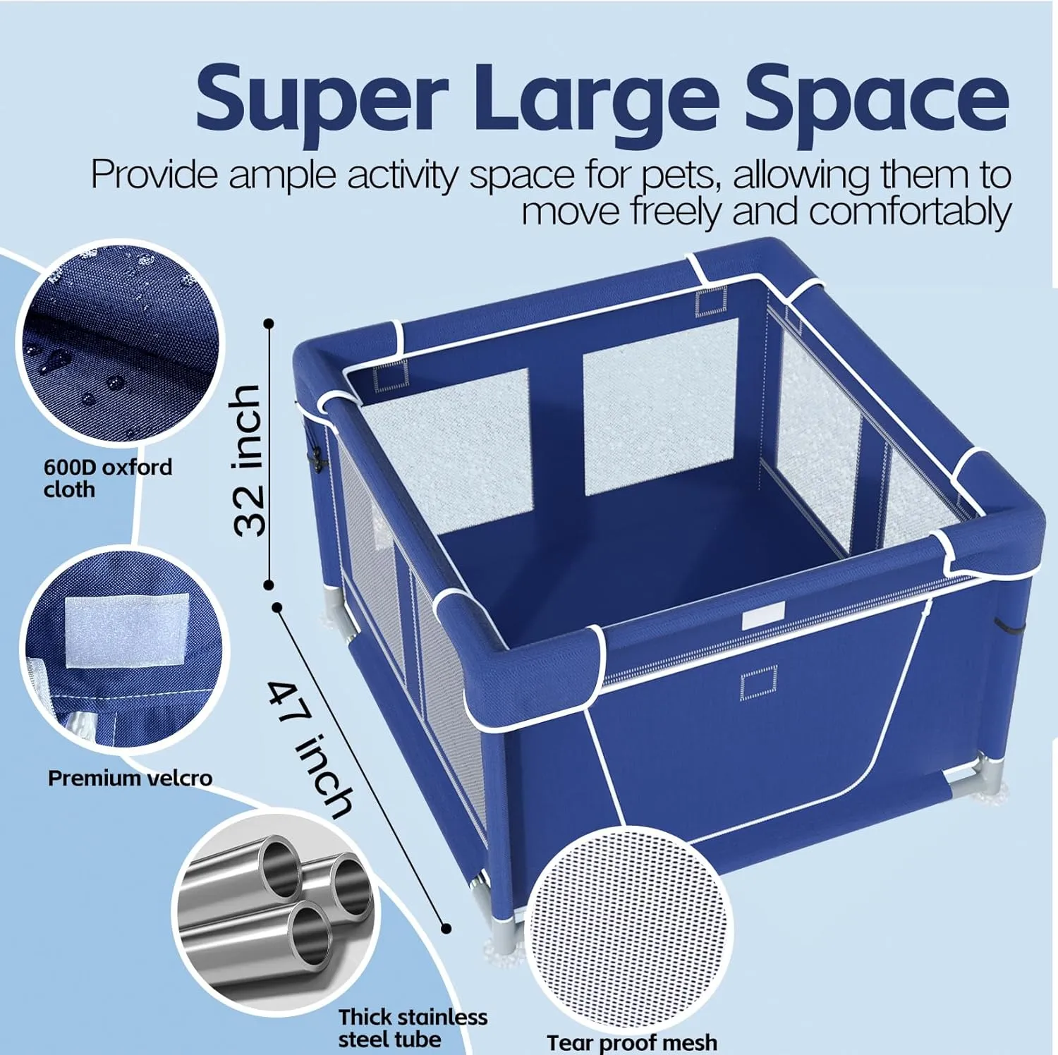 Puppy PlayPen 47x47x32 Inch, Dog Playpen with Gate for Puppies, Small and Medium Dogs, Pet PlayPen for Outdoors & Indoors, Tear Resistant Fabric