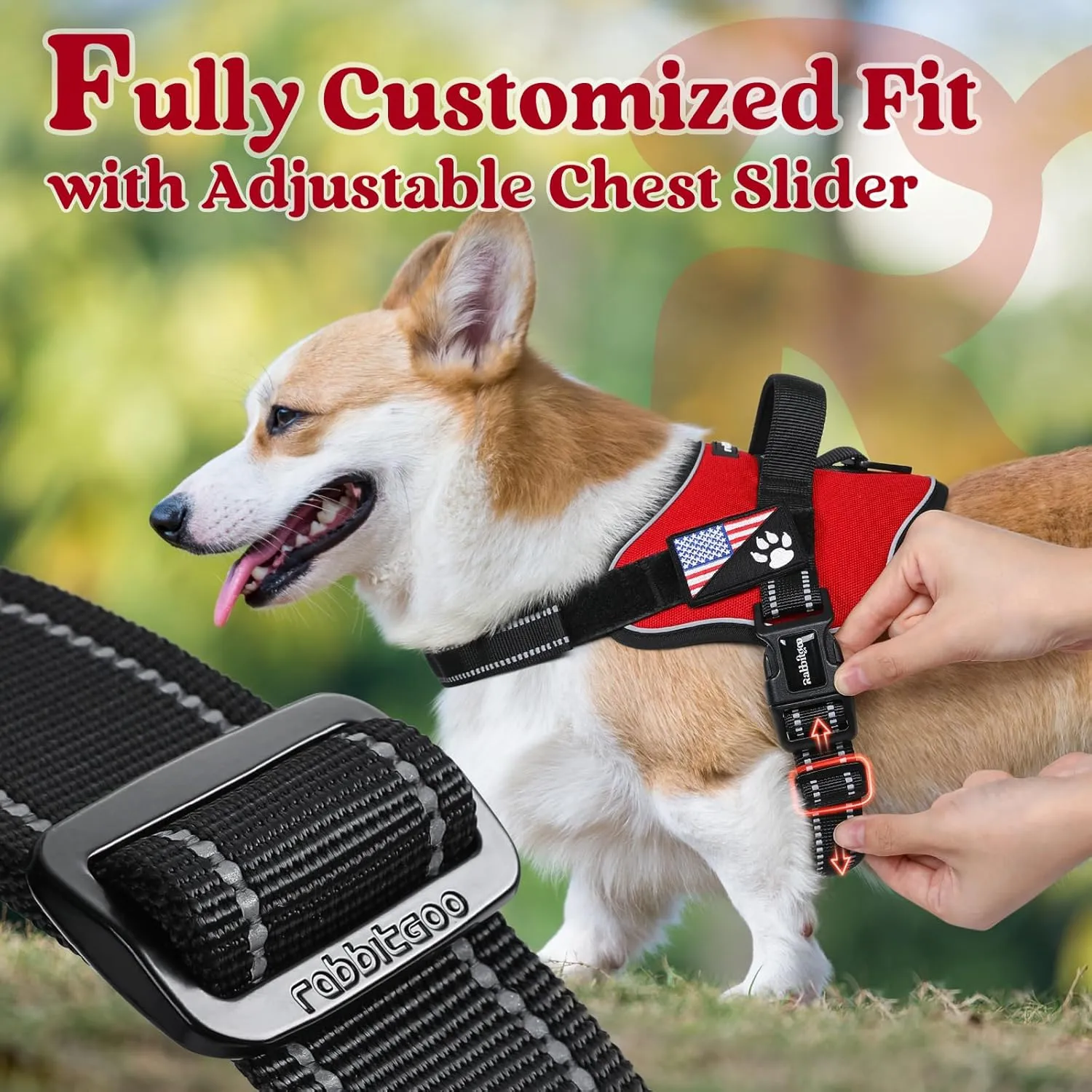 rabbitgoo Dog Harness Small Sized, No Pull No Choke Pet Vest, Easy Wearing with One Buckle, Reflective, Adjustable Pet Harness with Molle for Walking, Training, Red, S