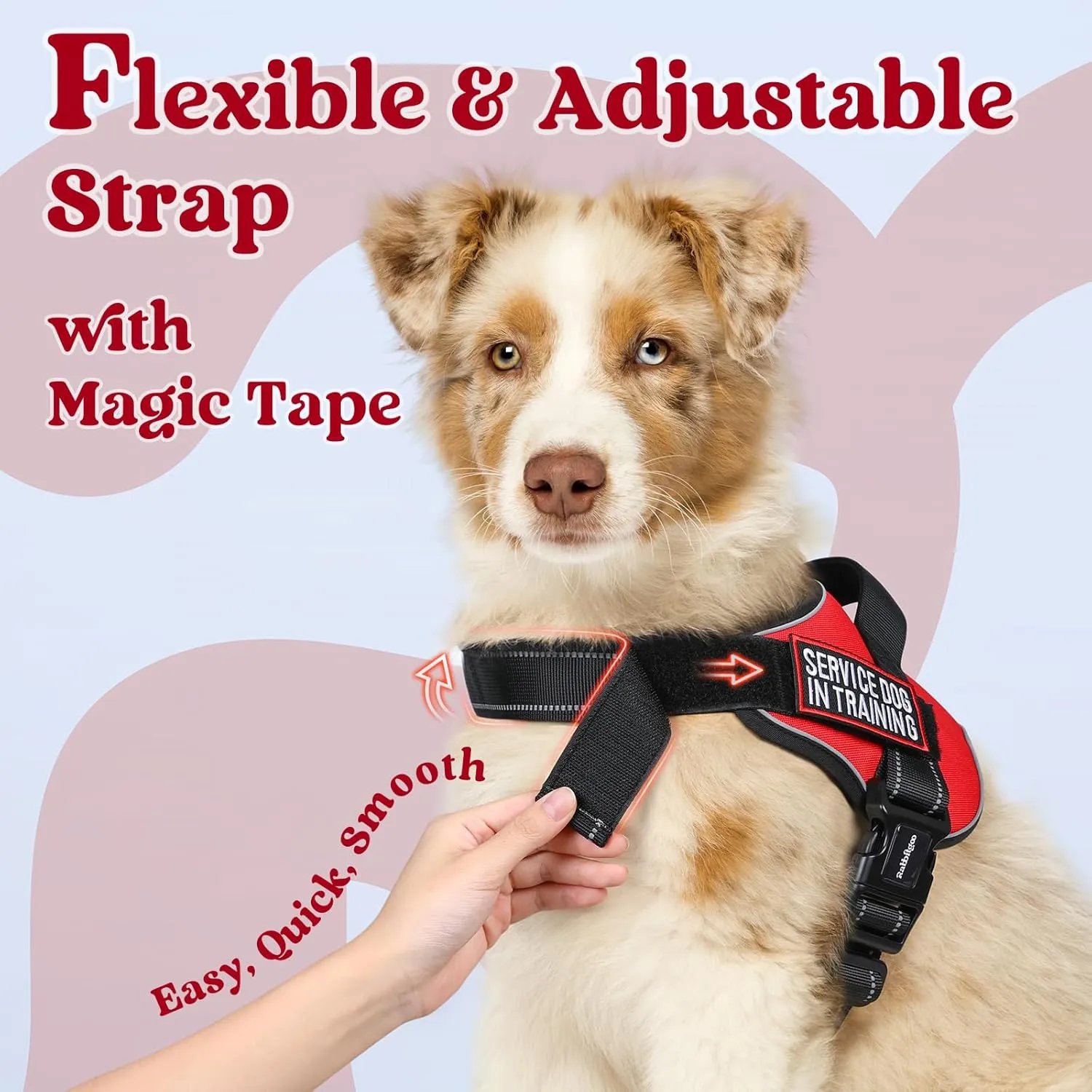 rabbitgoo Dog Harness Small Sized, No Pull No Choke Pet Vest, Easy Wearing with One Buckle, Reflective, Adjustable Pet Harness with Molle for Walking, Training, Red, S