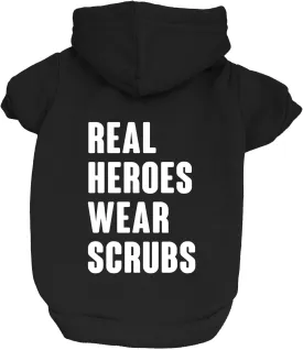 Real Heroes Wear Scrubs Dog Hoodie Fleece Lined Pullover Sweatshirt with Leash Hole (Black, Medium 1014)