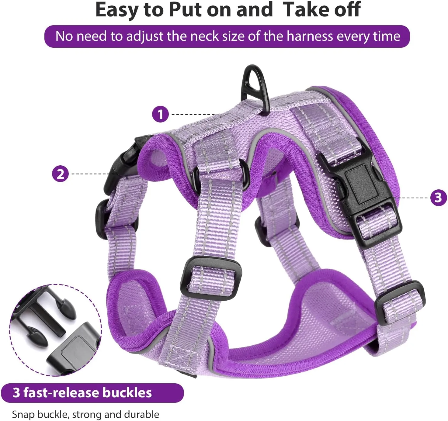 Rttochfy Cat Harness and Leash Set, Adjustable and Reflective Cat Vest, Escape Proof Kitten Harness, Easy to Put on with 3 Buckles for Cats Walking and Traveling (Purple, S)
