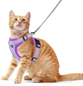Rttochfy Cat Harness and Leash Set, Adjustable and Reflective Cat Vest, Escape Proof Kitten Harness, Easy to Put on with 3 Buckles for Cats Walking and Traveling (Purple, S)