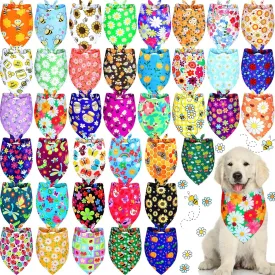 Sadnyy 40 Pcs Summer Spring Dog Bandanas Bulk for Dogs Flower Hawaiian Triangle Reversible Dog Bibs Adjustable Pet Kerchief Scarf Washable Cat Scarf for Summer Holiday Pets