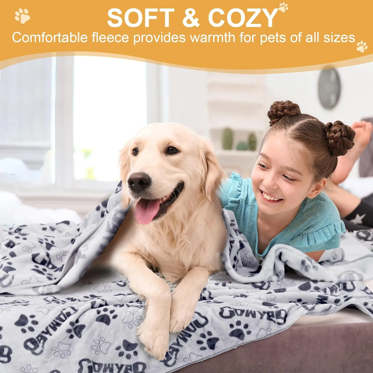 Soft Dog Blanket for Large Dogs - Fluffy Pet Blanket for Cats & Puppy, Reversible Paw Print Design Throw Blanket for Bed, Couch, or Travel - 41x31 Inch, Gray