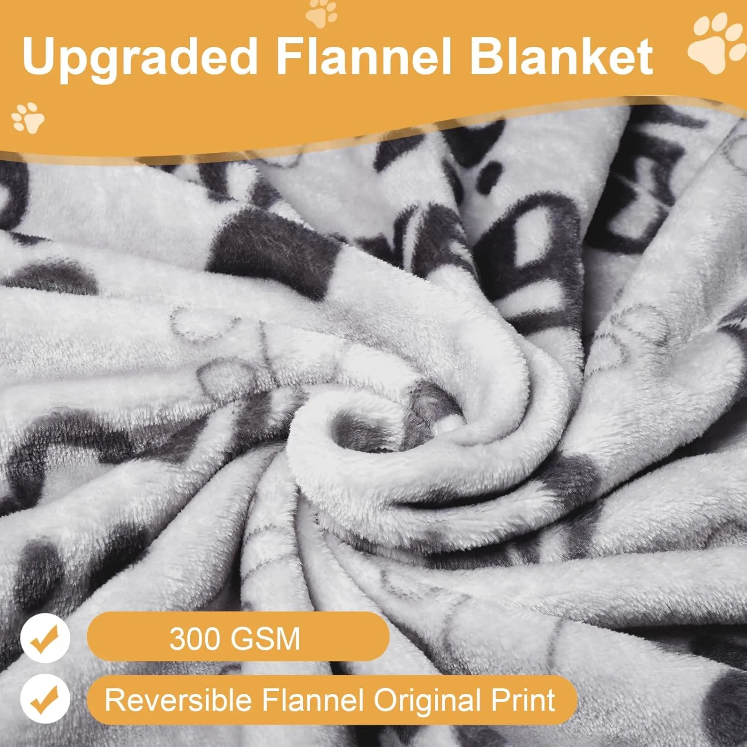 Soft Dog Blanket for Large Dogs - Fluffy Pet Blanket for Cats & Puppy, Reversible Paw Print Design Throw Blanket for Bed, Couch, or Travel - 41x31 Inch, Gray