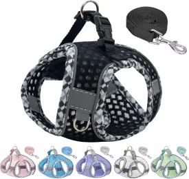 Soft Dog Harness and Leash Set for Walking, Summer Step in Vest Harness, Reflective Bands, Ultra Thin Breathable Pet Supplies, for Extra Small Dogs and House Cats Black XS