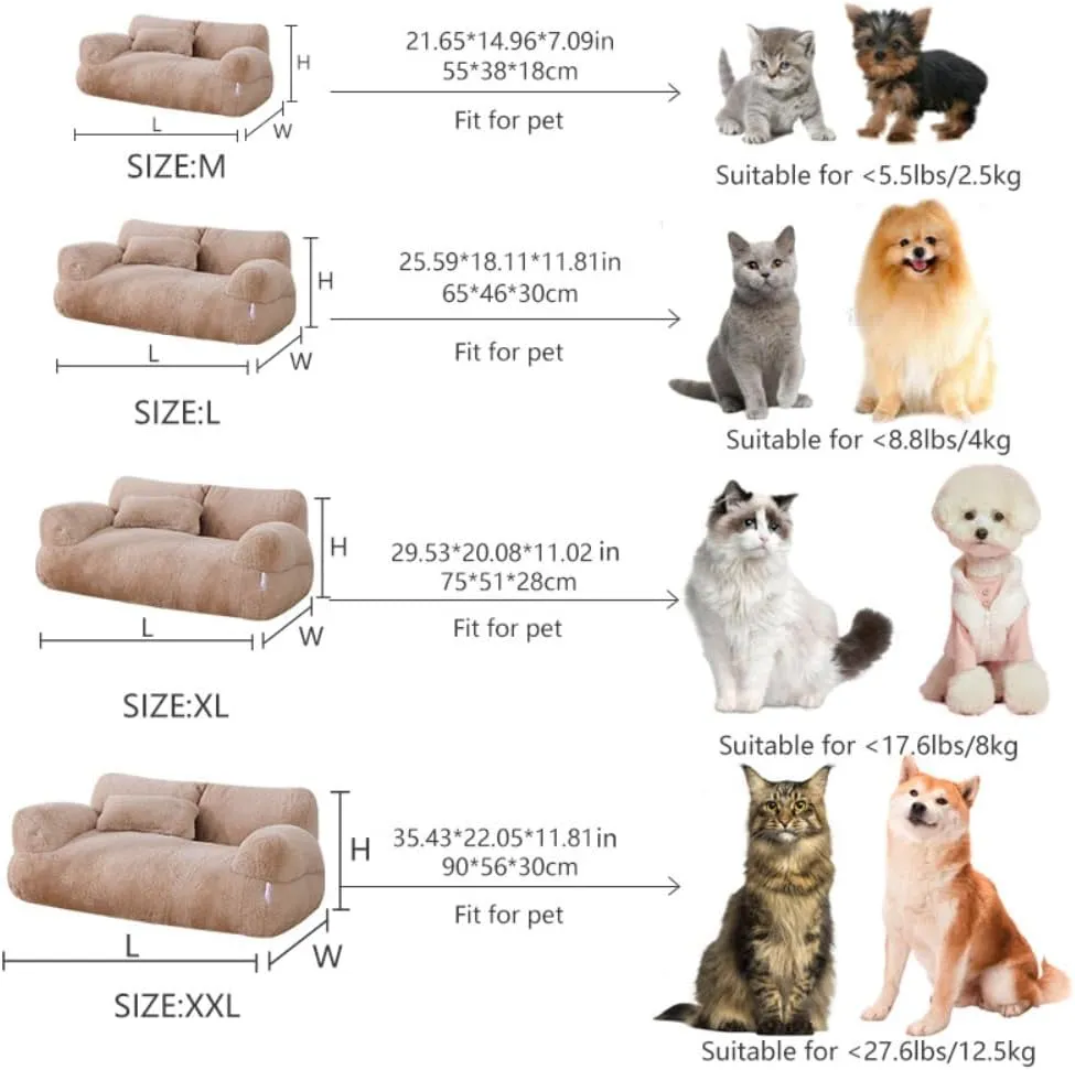 Soft Fluffy Self-Warming Cat Bed | Washable Pet Sofa for Indoor Cats & Small Dogs | Cute Princess-Inspired Kitten Couch & Puppy Bed(Gray,35.43''*22.05''*11.81'')