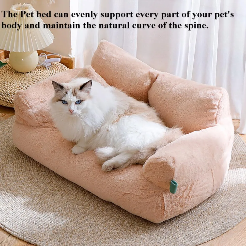 Soft Fluffy Self-Warming Cat Bed | Washable Pet Sofa for Indoor Cats & Small Dogs | Cute Princess-Inspired Kitten Couch & Puppy Bed(Gray,35.43''*22.05''*11.81'')