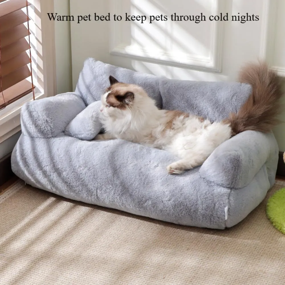 Soft Fluffy Self-Warming Cat Bed | Washable Pet Sofa for Indoor Cats & Small Dogs | Cute Princess-Inspired Kitten Couch & Puppy Bed(Gray,35.43''*22.05''*11.81'')