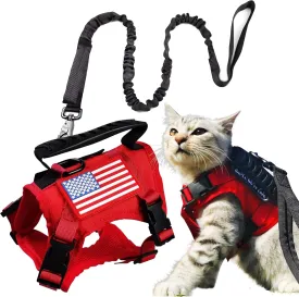 Tactical Cat Harness and Leash for Walking Escape Proof, Adjustable Military K9 Pet Vest Harness Easy Control for Large Cat, Puppy and Small Dog (Red)