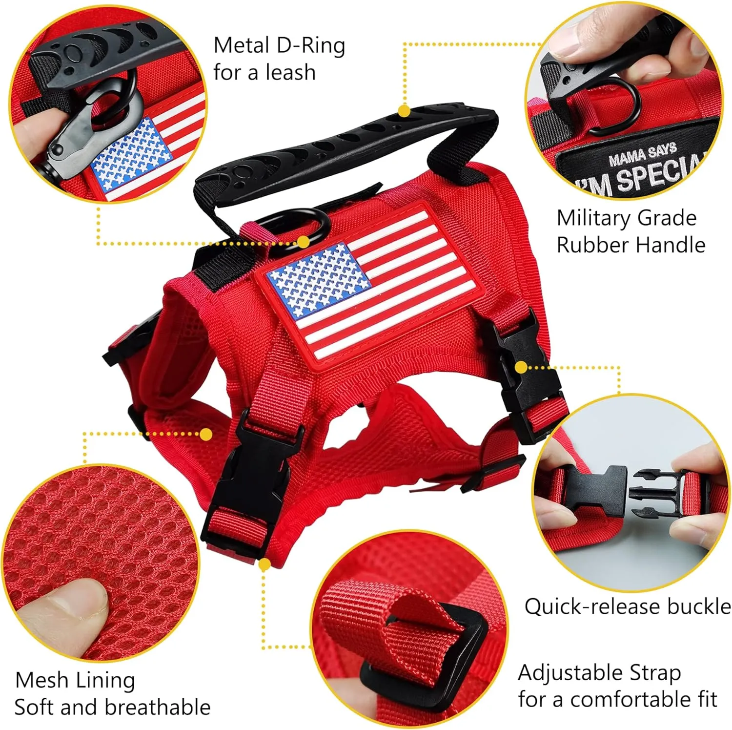 Tactical Cat Harness and Leash for Walking Escape Proof, Adjustable Military K9 Pet Vest Harness Easy Control for Large Cat, Puppy and Small Dog (Red)