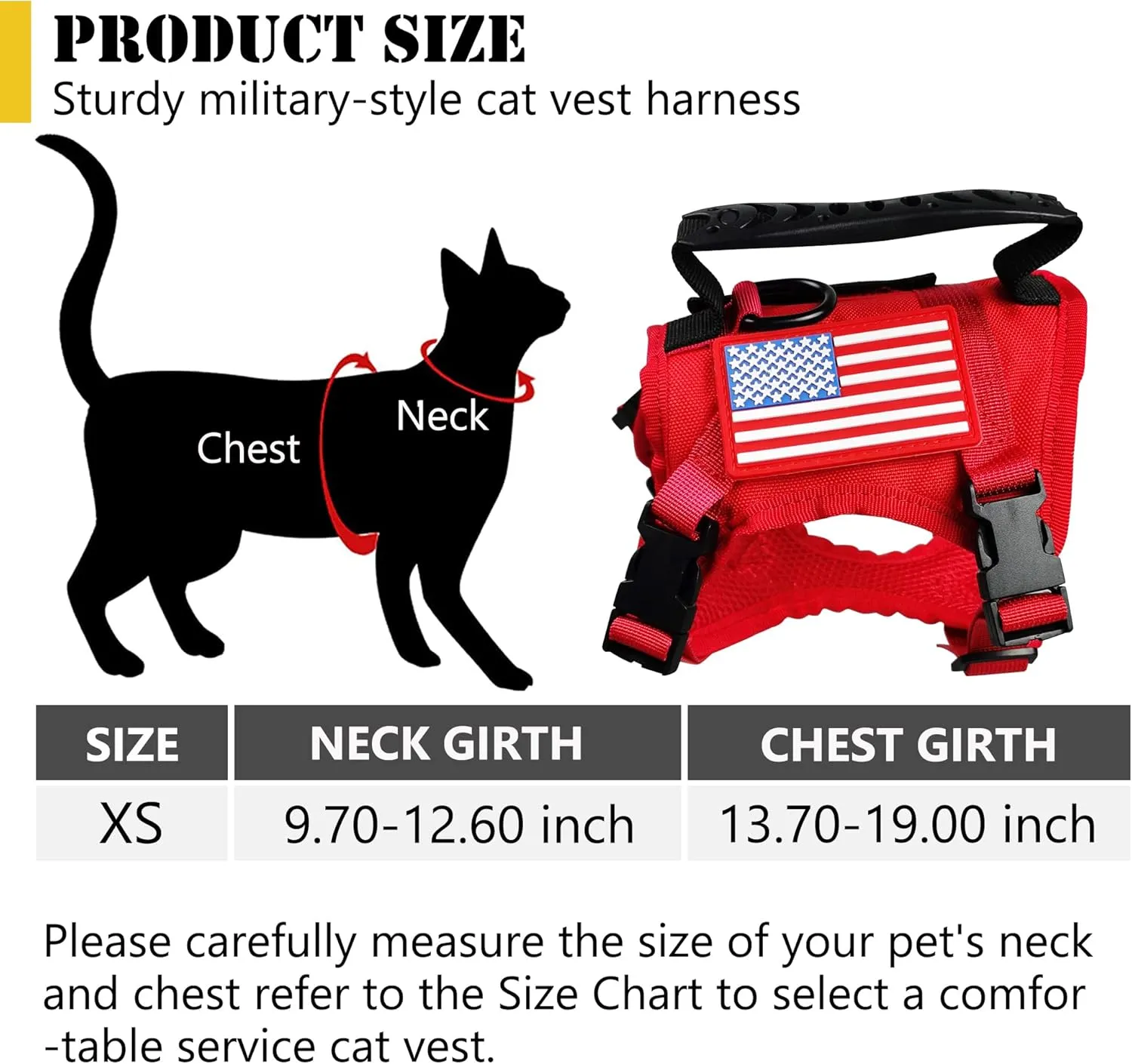 Tactical Cat Harness and Leash for Walking Escape Proof, Adjustable Military K9 Pet Vest Harness Easy Control for Large Cat, Puppy and Small Dog (Red)
