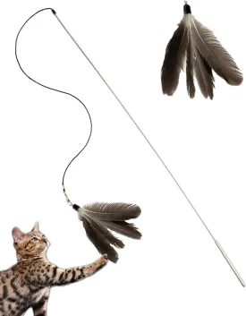 The Unbreakable Stick - 35 inch cat Teaser Wand with Natural Feathers. Made in The USA