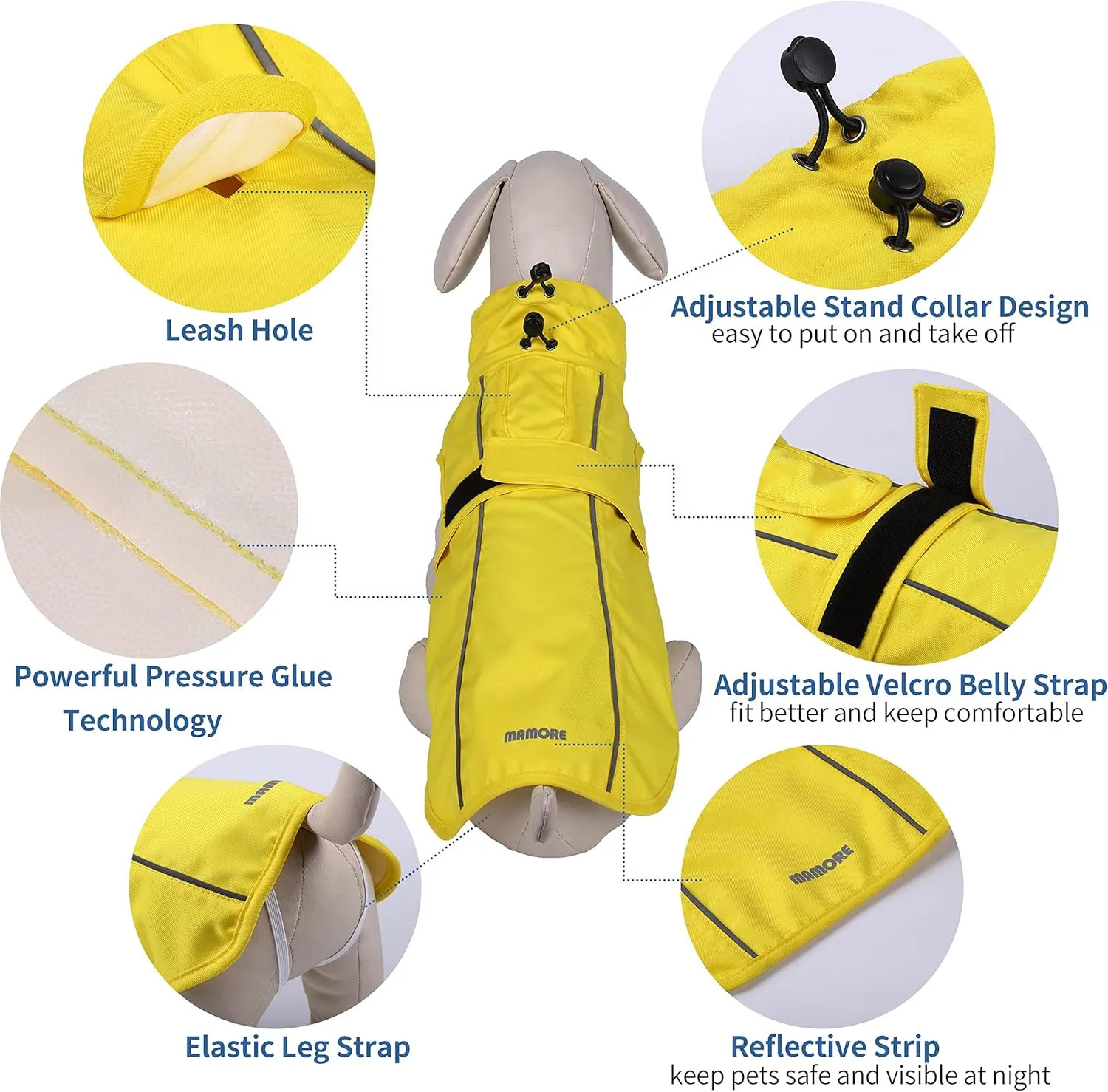 Waterproof Dog Raincoat with Reflective Strip, Adjustable Breathable Rain Coat Jacket with Leash Hole for Dogs (Khaki, X-Small)