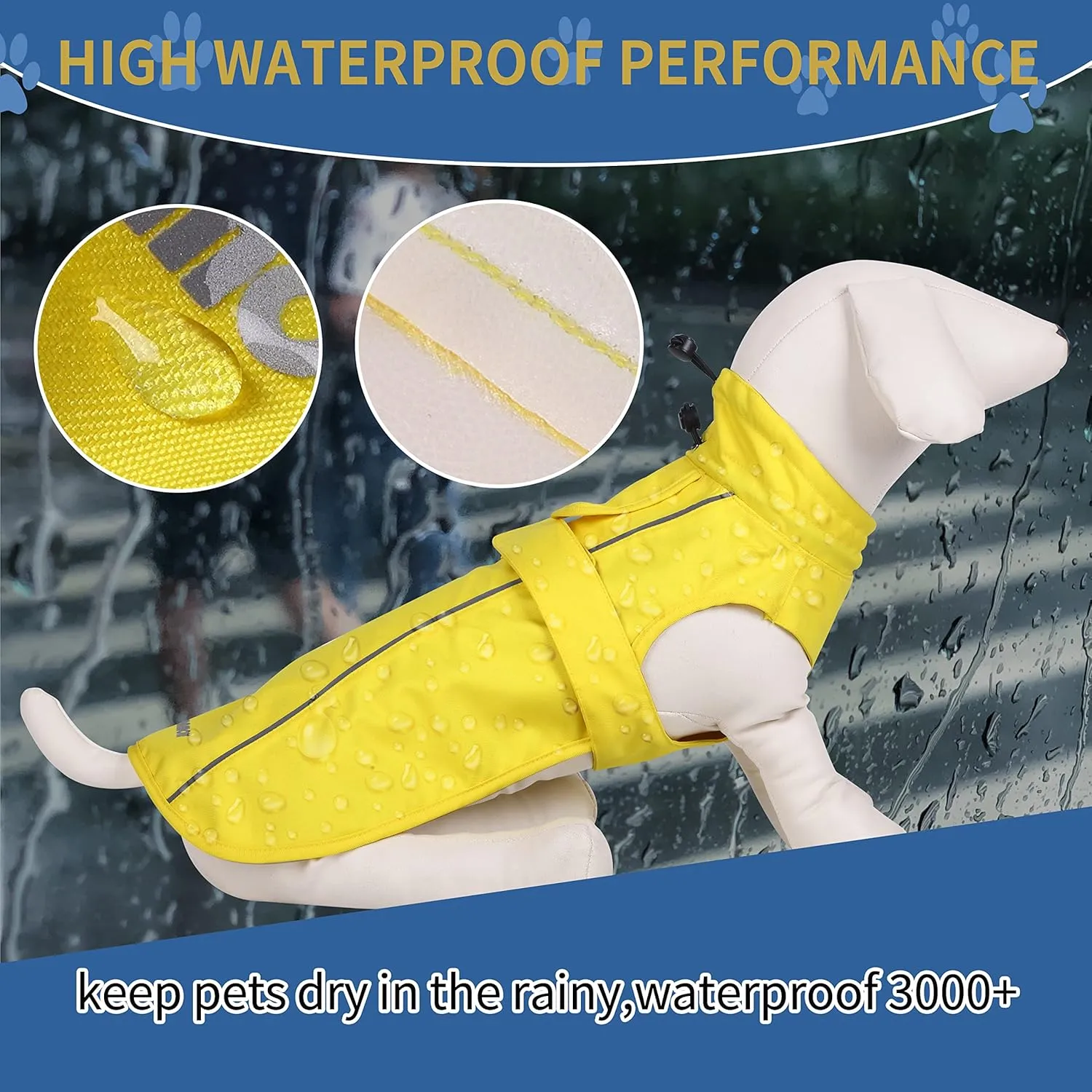 Waterproof Dog Raincoat with Reflective Strip, Adjustable Breathable Rain Coat Jacket with Leash Hole for Dogs (Khaki, X-Small)