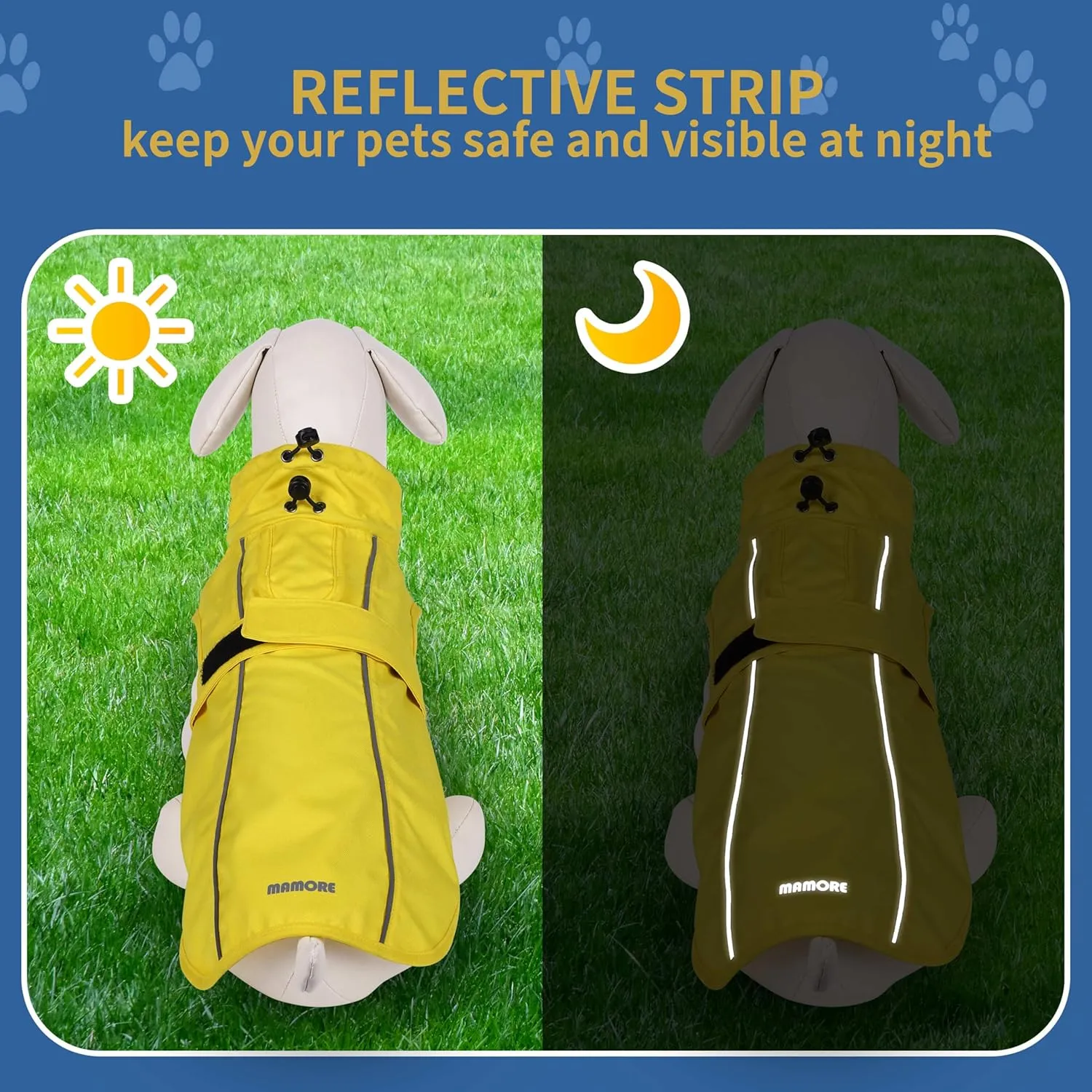 Waterproof Dog Raincoat with Reflective Strip, Adjustable Breathable Rain Coat Jacket with Leash Hole for Dogs (Orange, X-Small)