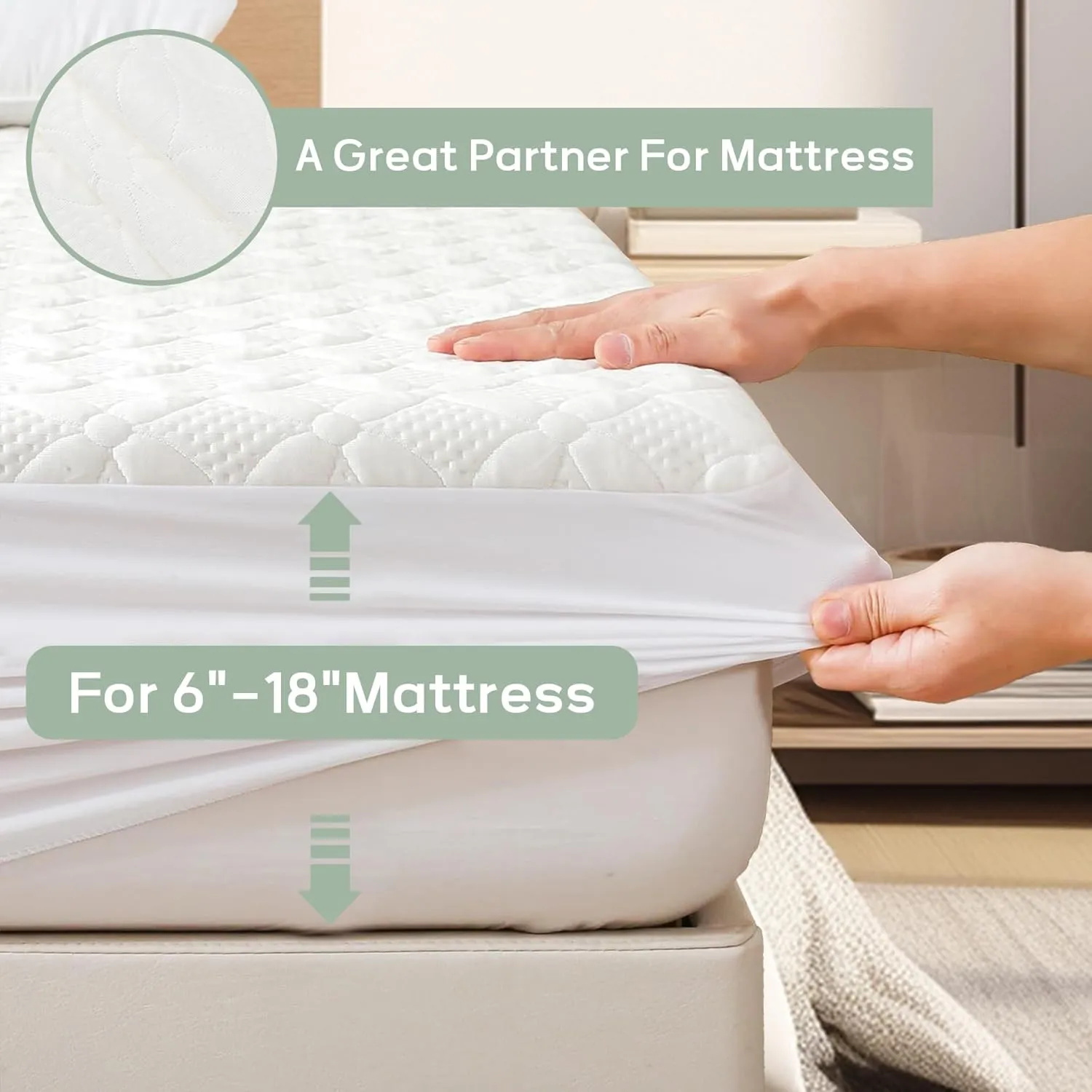 Waterproof Mattress Protector, Twin XL Size Mattress Encasement Bamboo Fiber Mattress Cover 3D Breathable Soft 6" - 18" Deep Pocket Mattress Cover Machine Washable Noiseless
